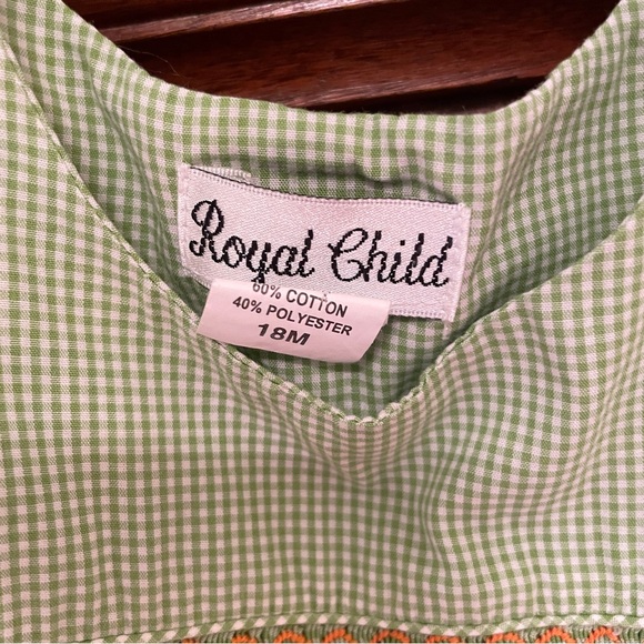 Royal Child 18M Smocked romper light green check/gingham pattern with pumpkins - Picture 4 of 13